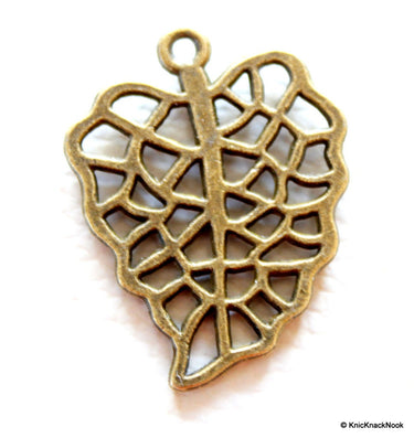 Antique Bronze Filigree Leaf Charm Pendant
